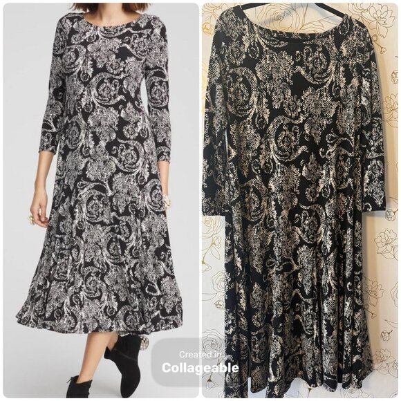Chico's Dresses & Skirts - New Chico’s Dress Size 2 Large Animal Print Snake Black Swing Trapeze 051